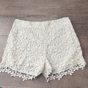 White Lace Floral Crochet Shorts